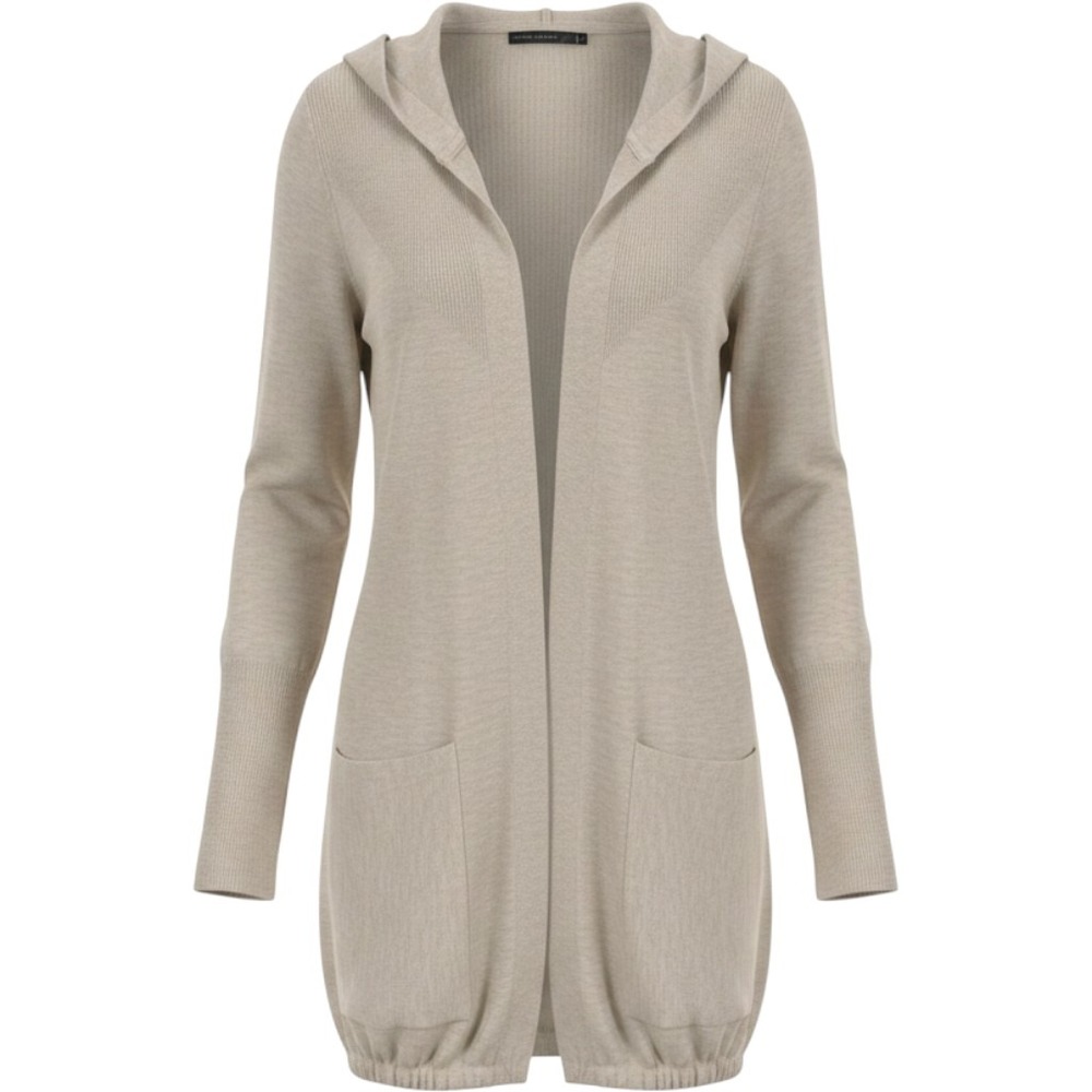 Black Tape Cardigan Women M Beige Hooded Open Front Pocket Drawstring Excellent